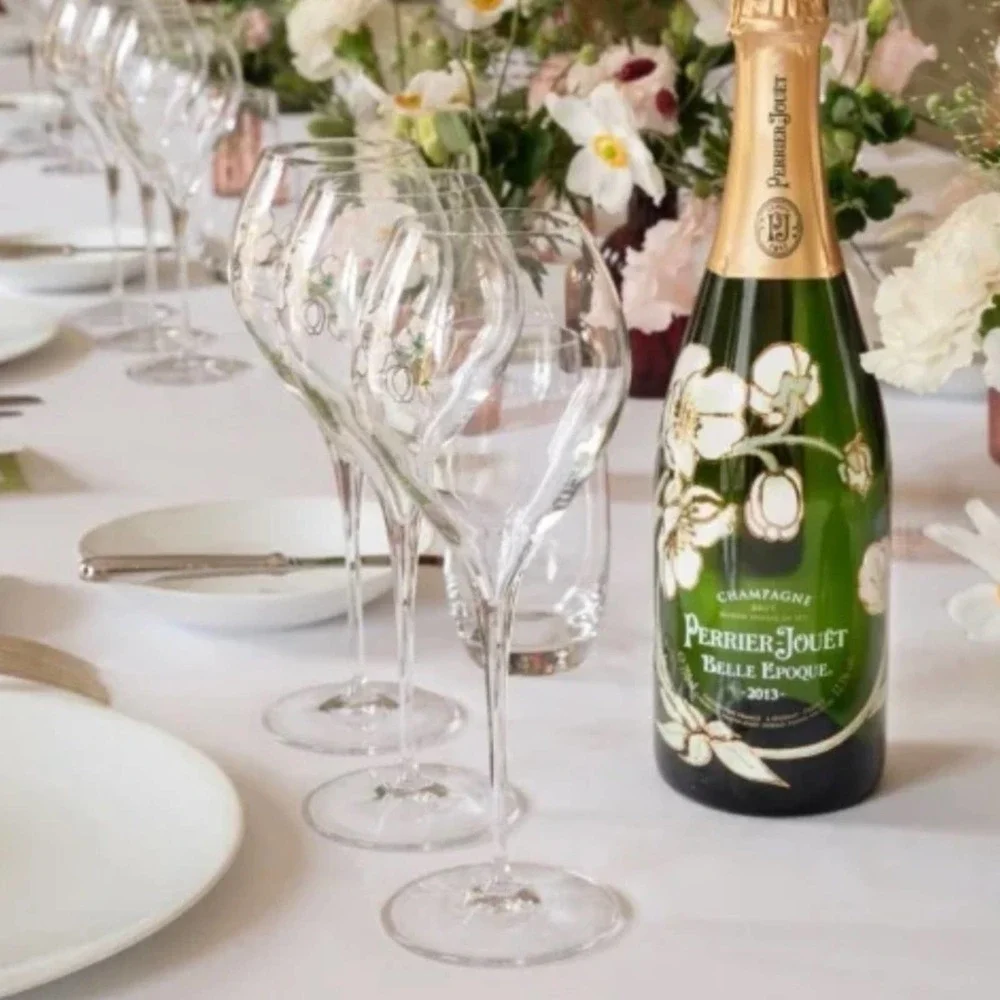 Perrier Jouet Verre Belle Epoque Hand Painted Animone Grand Champagne 6pc Set